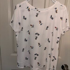 LOFT White Blouse with Floral Accents